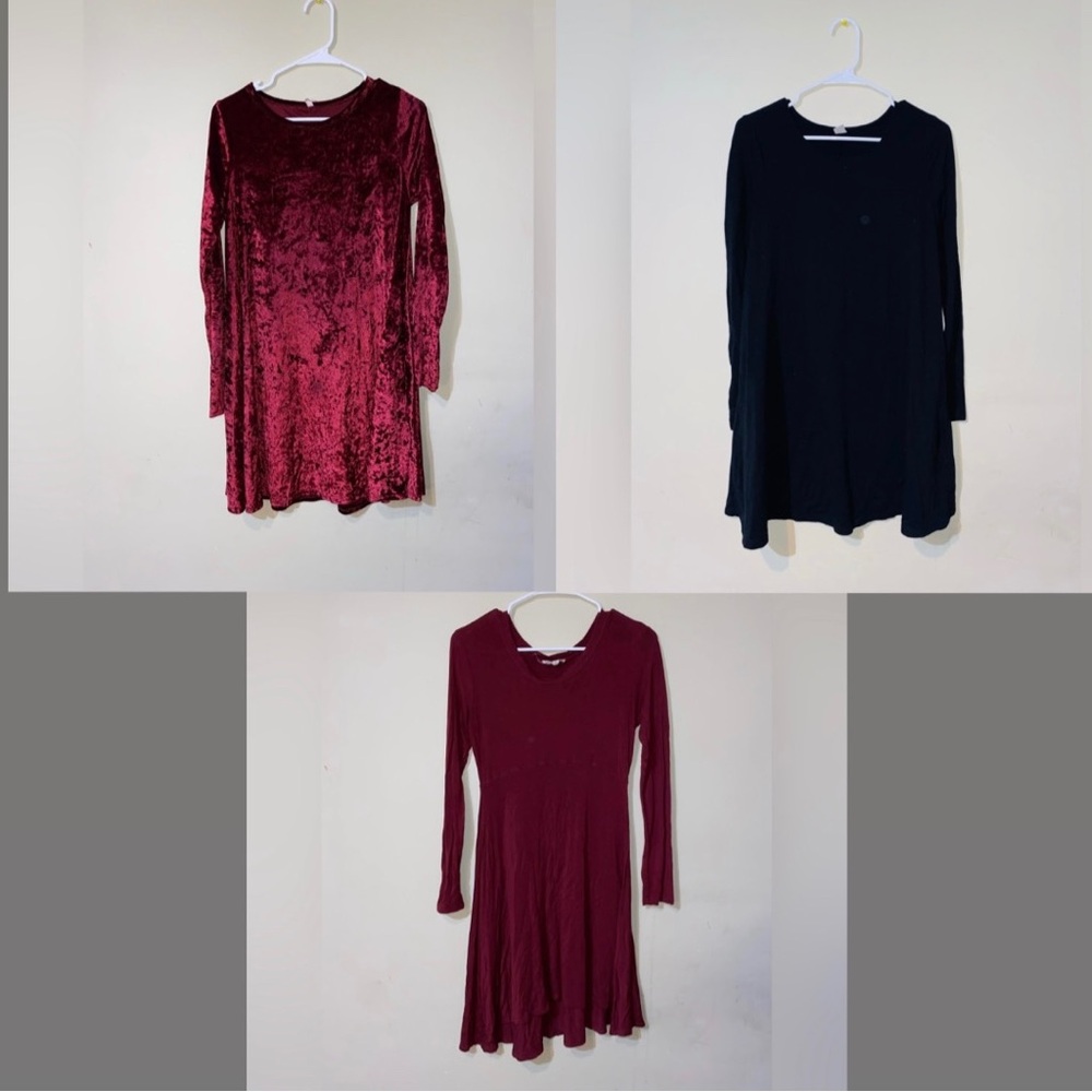 Velvet, Black, wine long sleeve, dress‎